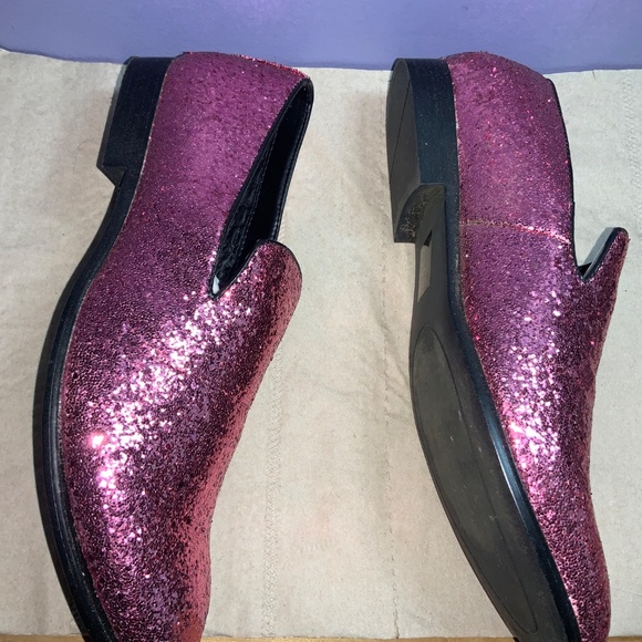 Amali Barnes metallic sparkle glitter pink slip on loafers Sz 9.5 - Picture 2 of 7